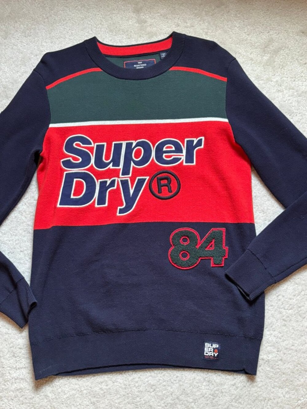 SUPERDRY Varsity Colorblock Knit Jumper Crewneck Sweater Small